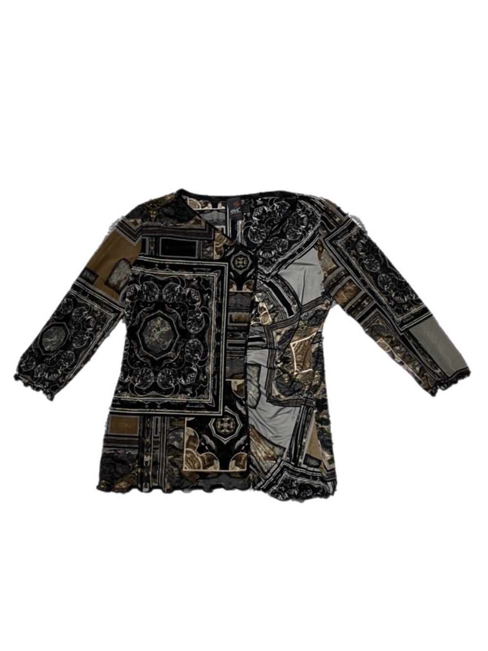 Y2K XL Anac Ornate Print Blouse Top Work Attire Business Casual 3/4 Sleeves